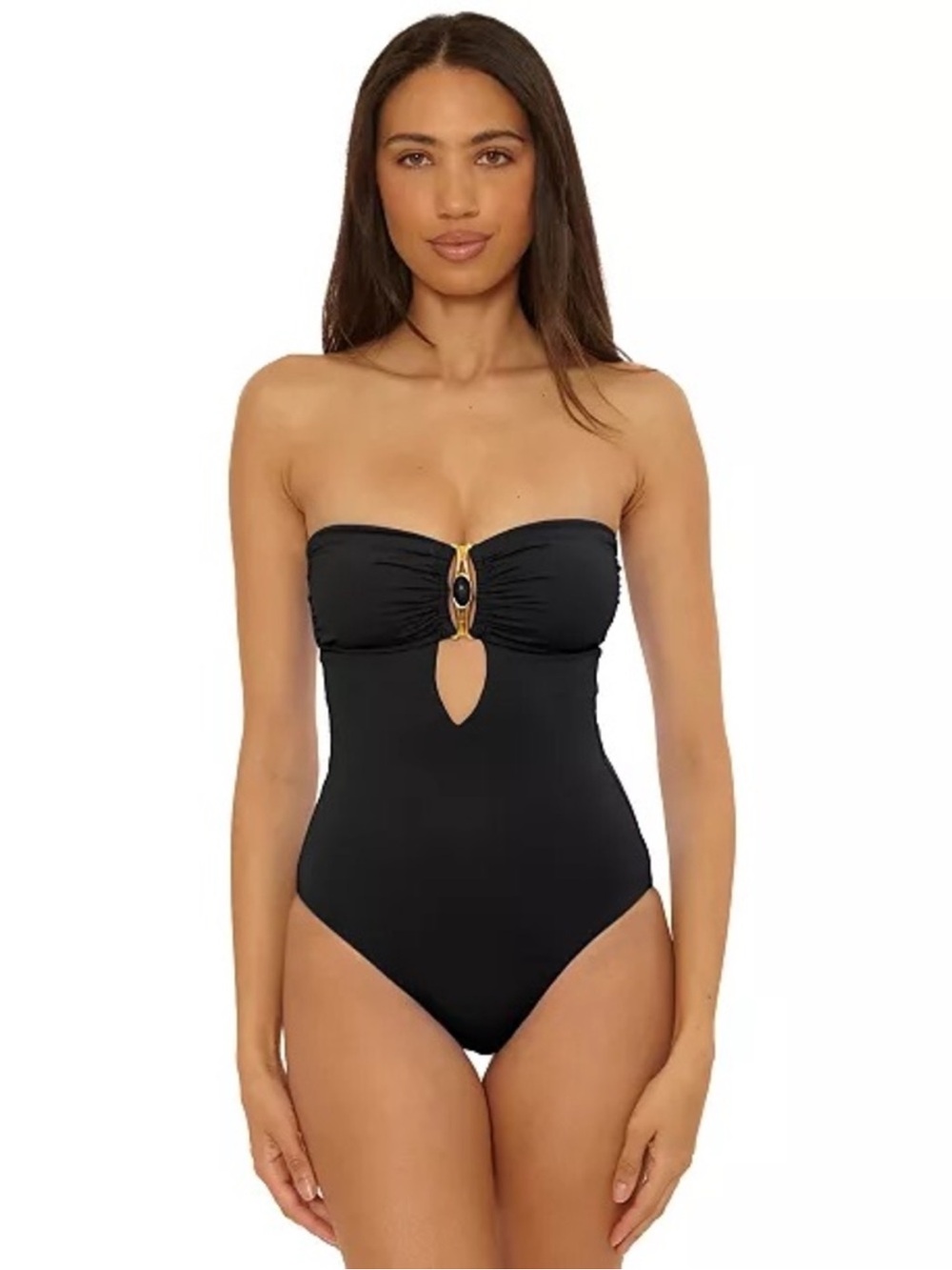 BECCA Black Strapless One-Piece Swimsuit with Gold Accent